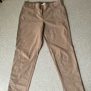 Chicos 1.5 taupe khaki buttoned pants with rhinestone accents at pockets, zipper